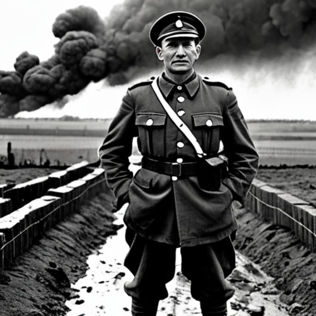 세계 1차 대전 원인과 전개 - **Prompt:** "A black and white photograph reminiscent of wartime propaganda, depicting a French poil...