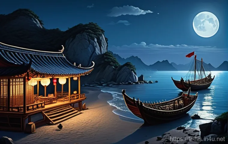 명나라의 대외 무역 정책 - **Prompt 1: Clandestine Coastal Trade Under the Haijin**
    "A vibrant, detailed illustration depic...