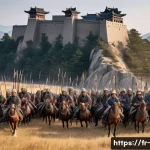 몽골과 고려의 관계 - A detailed historical scene depicting a tense border encounter between Mongol nomadic clans and the ...