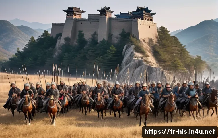 몽골과 고려의 관계 - A detailed historical scene depicting a tense border encounter between Mongol nomadic clans and the ...